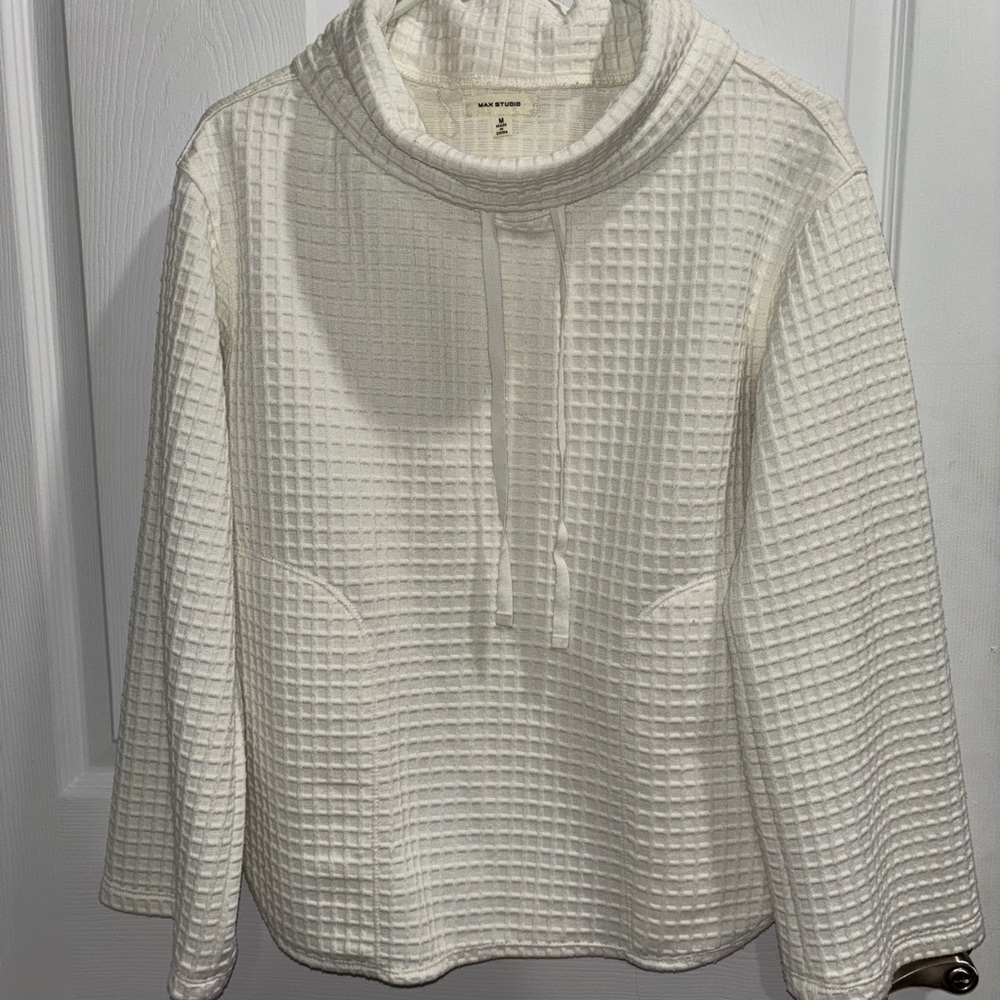 Max Studio Cream Textured Cowl Neck Sweater